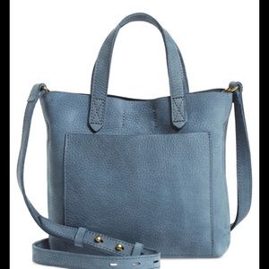 blue leather Madewell transport tote Crossbody